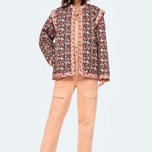 Sea New York Leslie Quilted Floral Cotton Jacket Pink Black Size Small